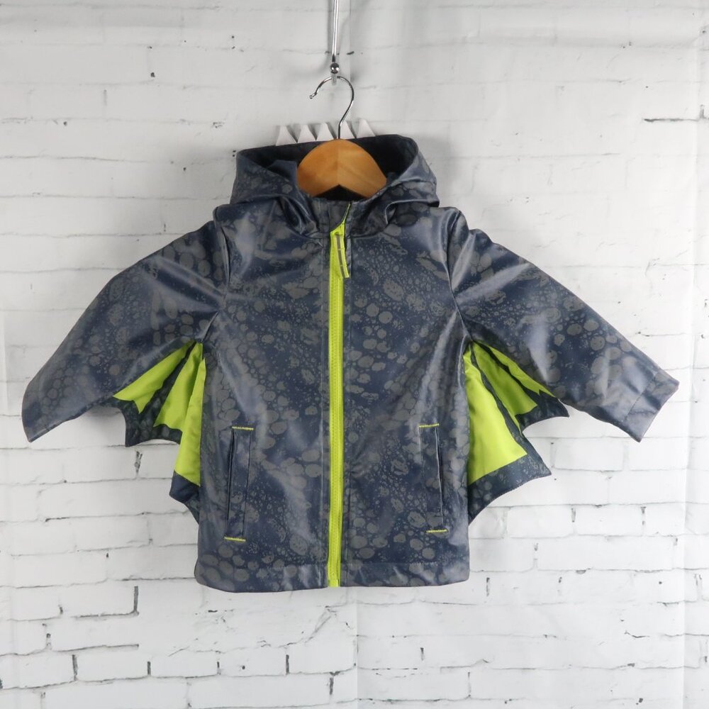 CAT & JACK GREY WITH YELLOW DINOSAUR RAIN JACKET WITH HOOD SIZE 18M